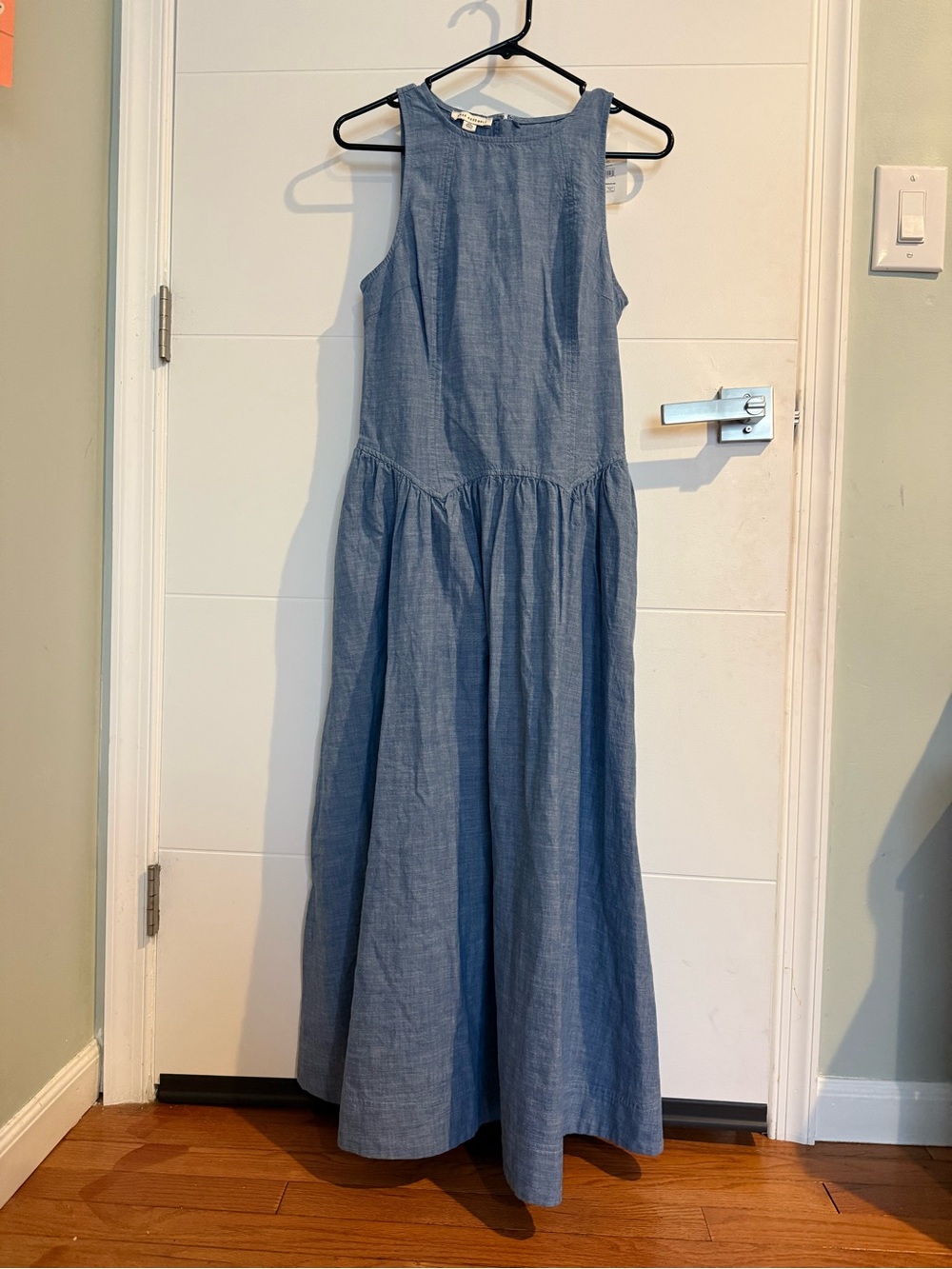 Sleeveless Chambray Maxi Dress in Light Blue